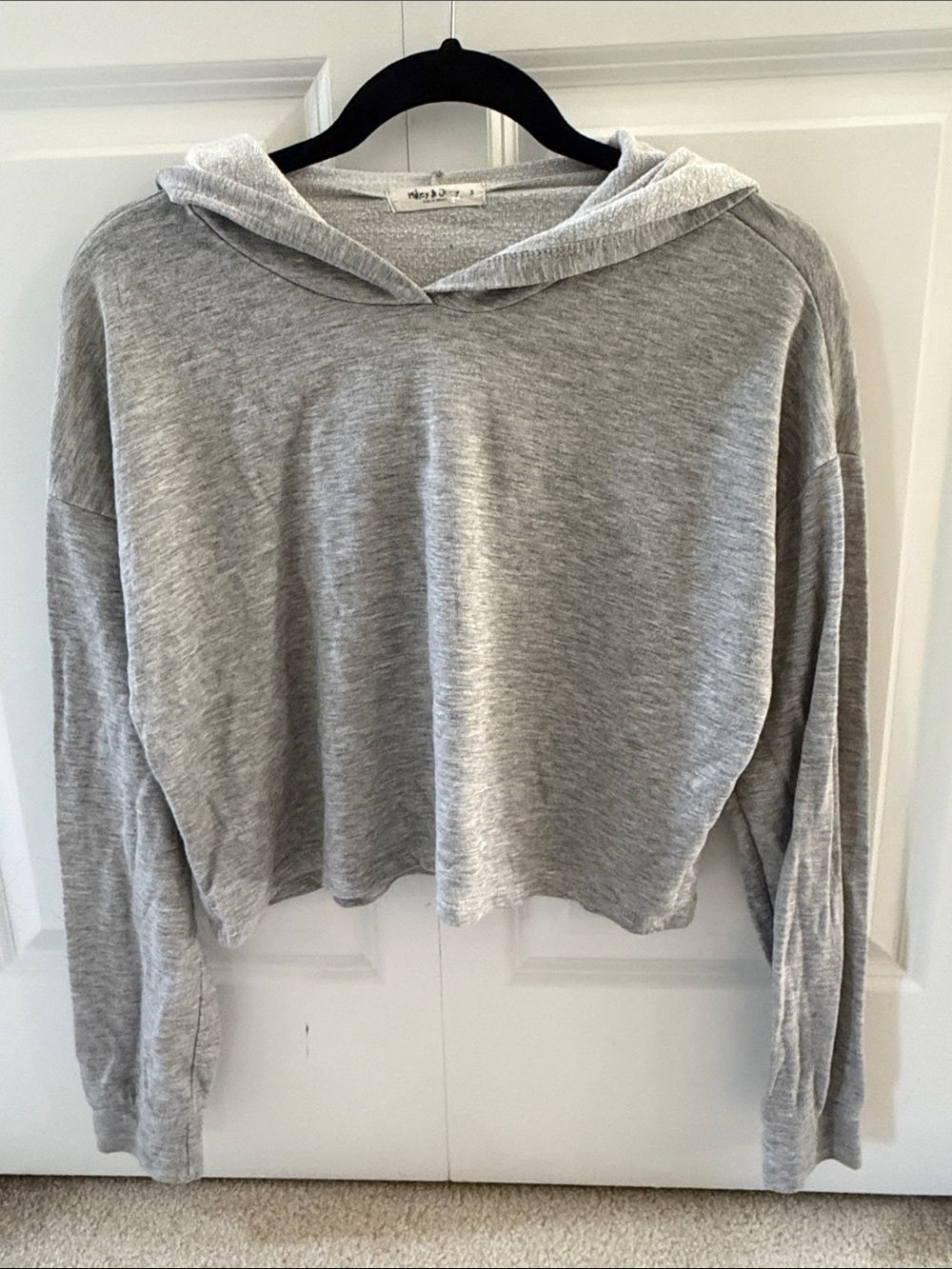 Lightweight Grey Hoodie Cropped Long-Sleeve Women's Size Small